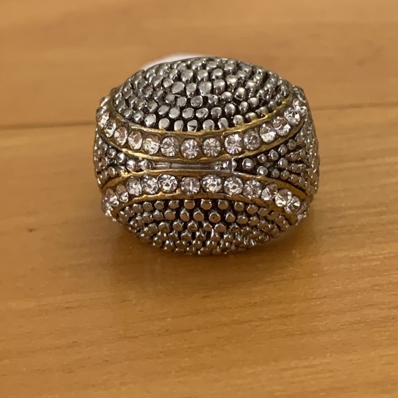 Jewelry - Silver & Gold Crystal Dome Ring Nailhead Women's Size 5 NWT Statement Bold